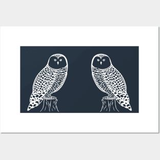 Snowy Owls in Love - cute and fun owl bird design Posters and Art